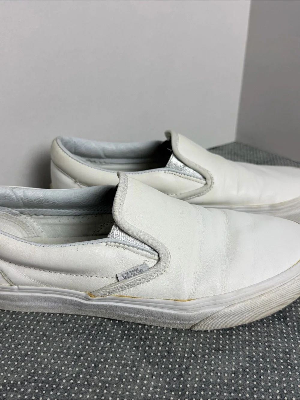 Vans White Slip-On Leather Loafers Size 8